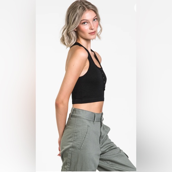 Harlow waffle snap crop top/ bralette, racerback, black, NWOT - Picture 3 of 8